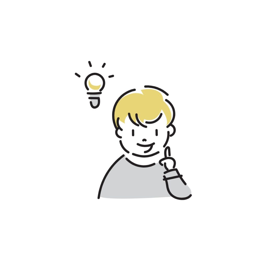 A young boy with a bright lightbulb above his head, indicating a great idea.