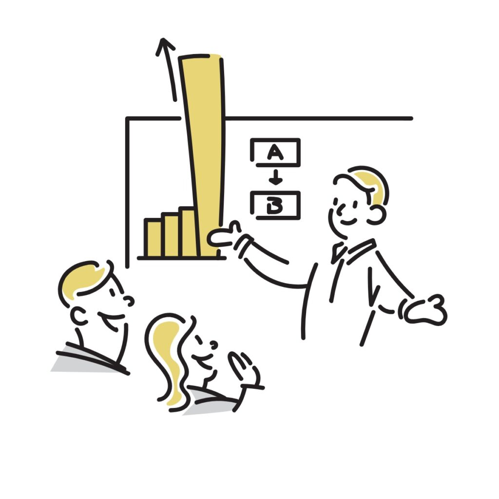 Illustration explaining a graph showing rapid growth
