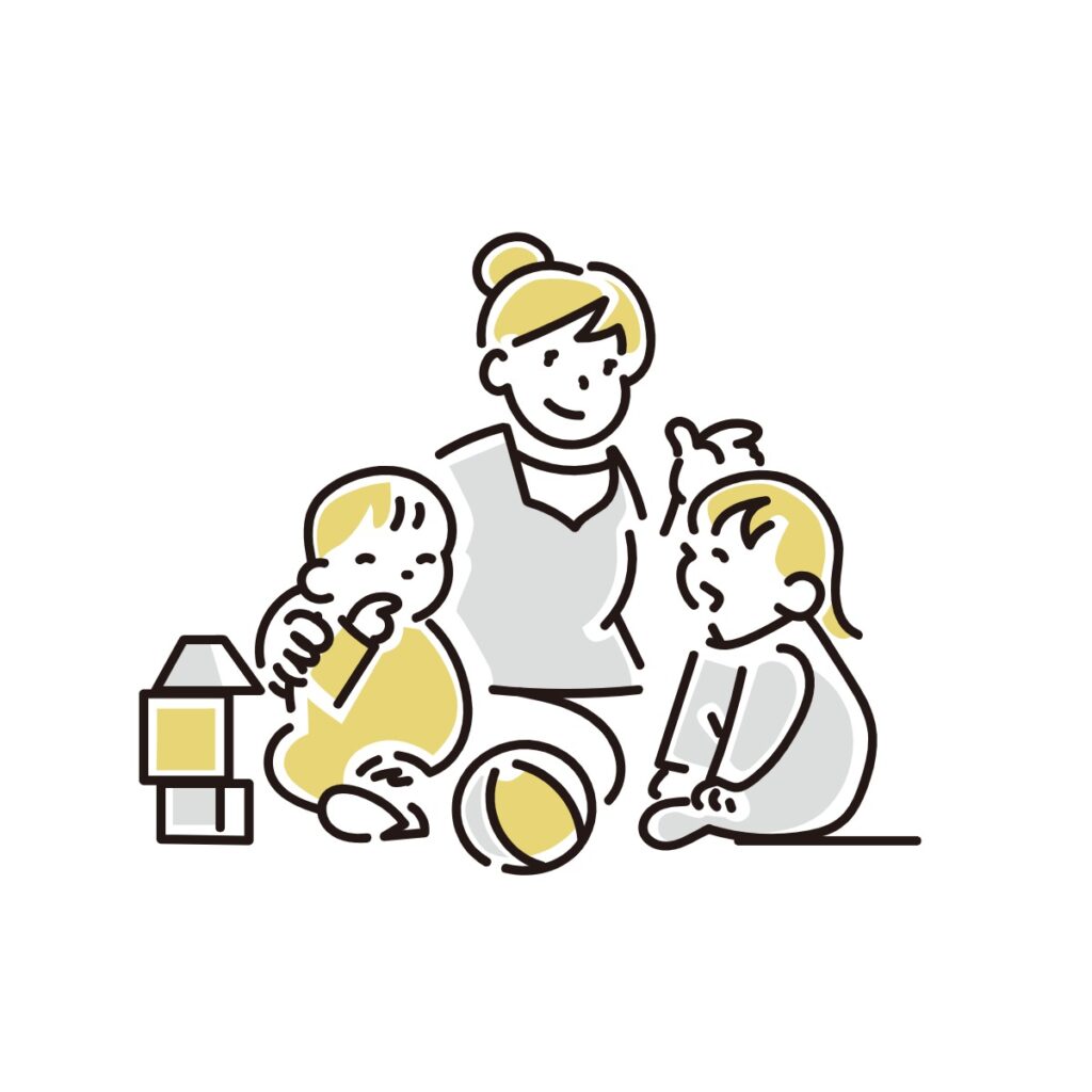 Illustration of a childcare worker with two babies.